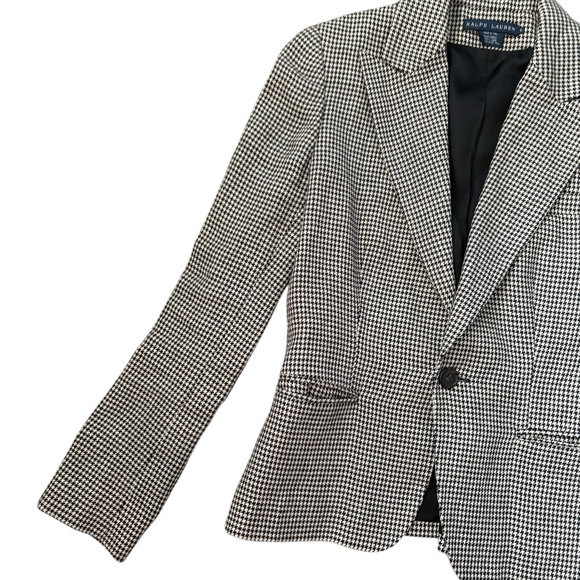 Ralph Lauren Made in Italy Linen Black and White Houndstooth Blazer Size 6 - Picture 6 of 13